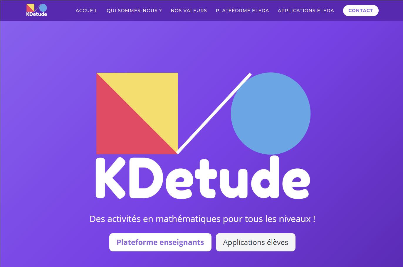 KDétude — page d’accueil, activités en mathématiques et accès aux plateformes enseignants et élèves